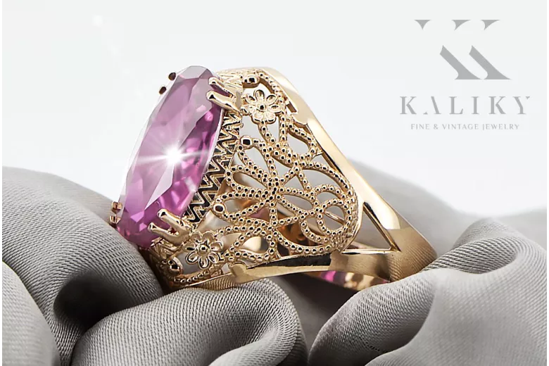 14k żółte złoto Ametyst Pierścionek Styl Vintage vrc074y